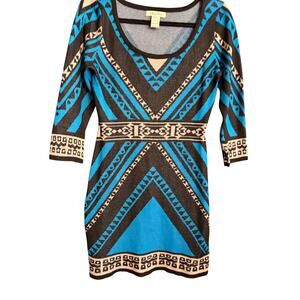 Flying Tomato Sweather Dress Blue / Black Bodycon Scoopneck Size Small